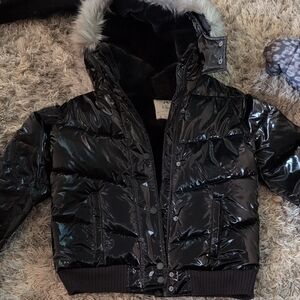 Abercrombie and Fitch Girls Black Puffer Jacket with Fur Trim